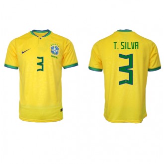 Brasilien Thiago Silva #3 Hemmakläder VM 2022 Kortärmad